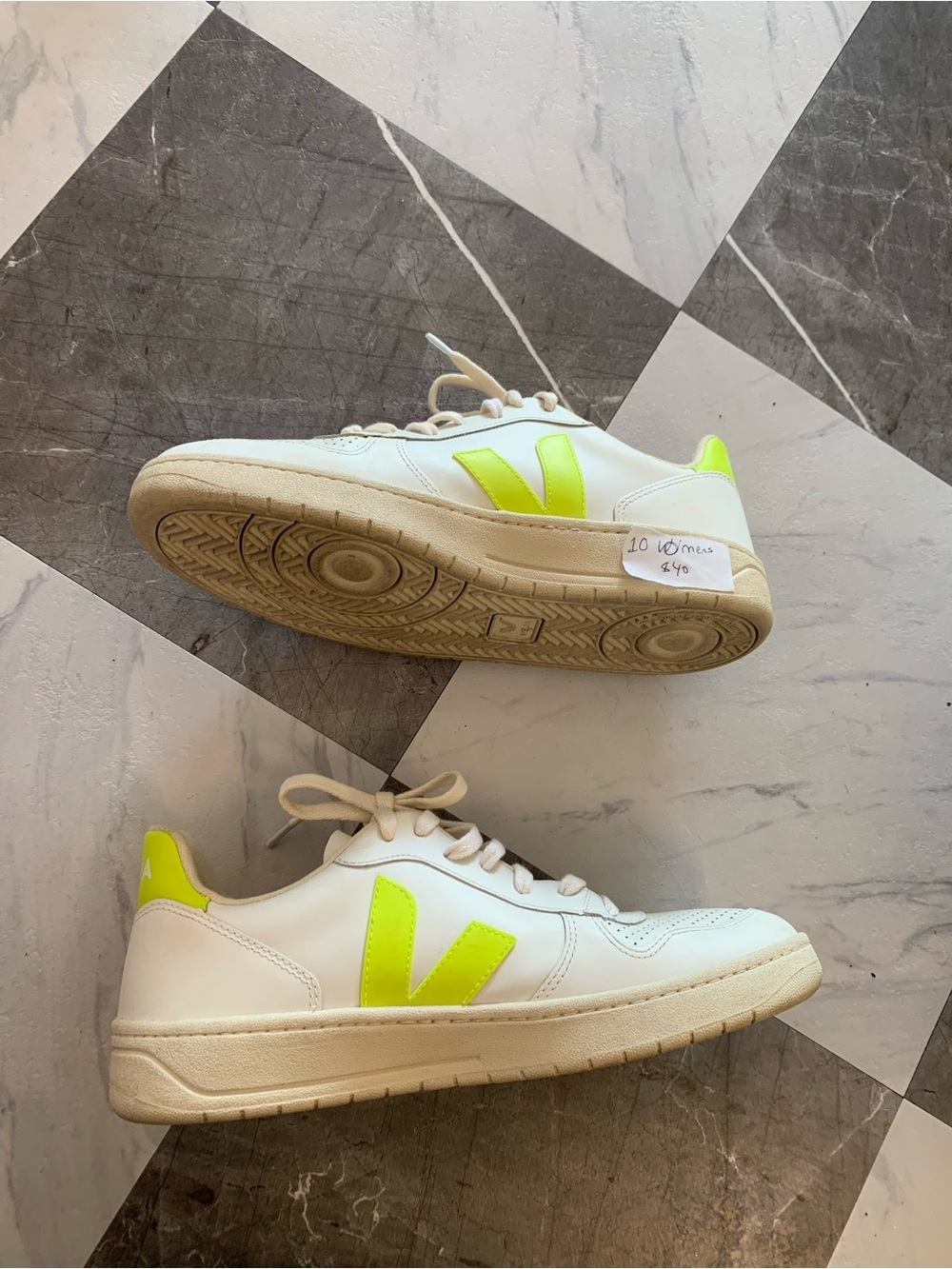 Veja Men's White Sneakers with Neon Yellow Accents - Picture 3 of 5